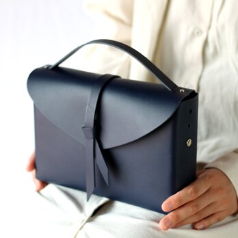 2way レザーボックスバッグ スリム #ネイビー/ box bag slim #navyの画像