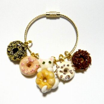 にゃんこのしっぽ○ドーナツのバッグチャーム○ミニチュア○猫○白猫