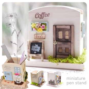 【ミニチュア＊木製ペンスタンド】お家 カフェ ペン立て 文具 グリーン フラワー ナチュラル