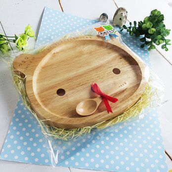 セミオーダー✰木製キッズランチプレート&スプーン（くま） お誕生日 出産ギフトに♪ ナチュラルカラーの画像