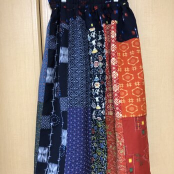 ウール 刺し子のロングギャザースカート M〜Lサイズの画像