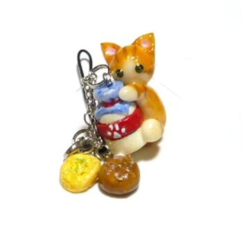 にゃんこのしっぽ○ミルクとパンのストラップ○茶とら白猫