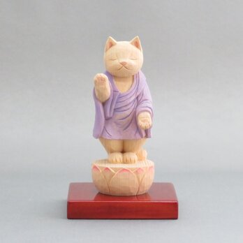 木彫り　立ち袈裟を着た阿弥陀猫　猫仏1932の画像