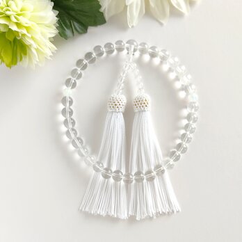 【女性用/主玉8mm】京都オパールと水晶の数珠・略式念珠/白房の画像