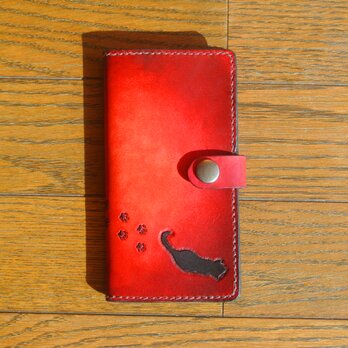 手帳型スマホケース　猫の足跡