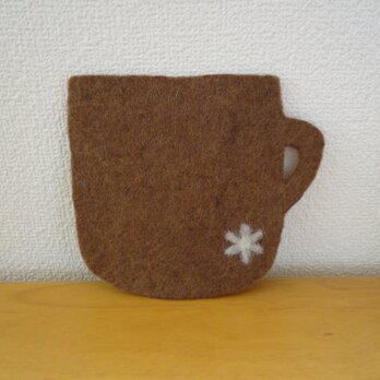 ＊再出品＊ 羊毛フェルトコースター・マグカップ　茶　　の画像