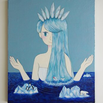 油絵　原画「北極の女王」F8サイズ 　シロクマ　氷山　海の画像
