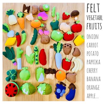 【ふんわりフェルトの野菜と果物 47点セット】知育玩具 おままごと 出産祝い 保育 ごっこ遊び フルーツの画像