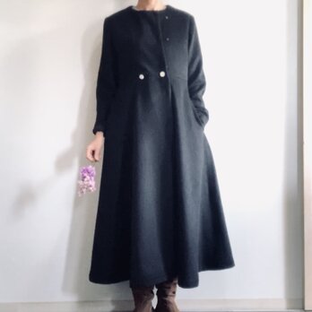 【受注生産】アンゴラシャギー　毛並の美しいXラインのドレスコート　ロング丈　黒の画像