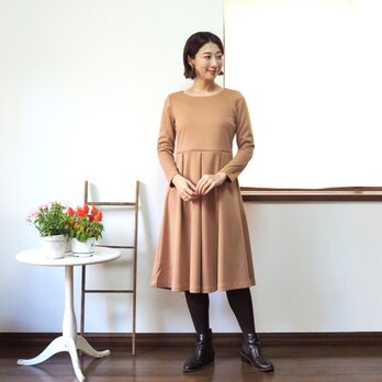 【XS-LL受注制作】アーミッシュ風シンプルワンピース◇キャメル *厚みのある冬用生地*