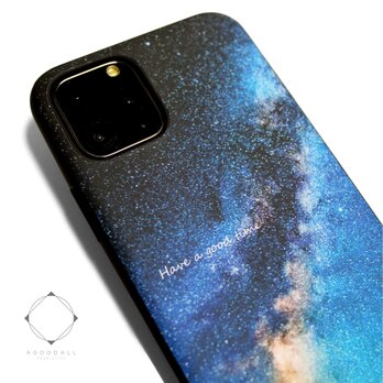 【iPhone15/14pro/13pro/12/12mini/11~】レザーケースカバー（天の川×ブラック）夜空 星柄の画像