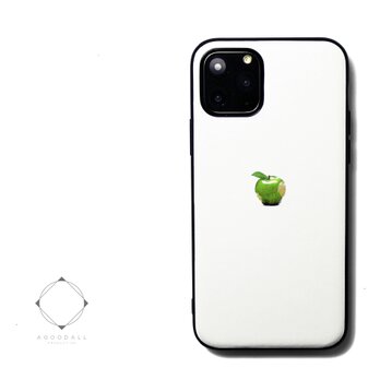 【iPhone15/14pro/13pro/12/12mini/11~】レザーケースカバー（オフホワイト）青リンゴ　シンプルの画像