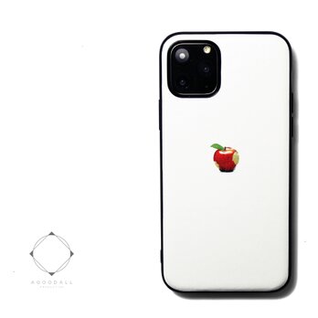 【iPhone15/14pro/13pro/12/12mini/11~】レザーケースカバー（オフホワイト）赤リンゴ　シンプルの画像