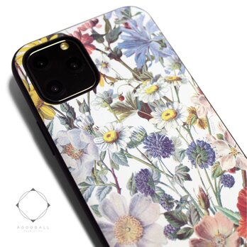 【iPhone15/14pro/13pro/12/12mini/11~】レザーケースカバー（花柄×ブラック）ヴィンテージフラワーの画像