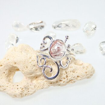 ～内包物が面白い～インクルージョンクォーツの唐草粒リング　14号