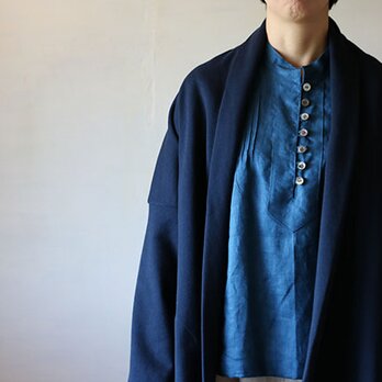 ショールニットコート：裏起毛紺