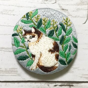 手刺繍日本画ブローチ＊丸山応挙「菜花遊猫図」よりの画像