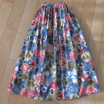 【大SALE】パッと華やぐピンクお花スカート （ブルー）の画像