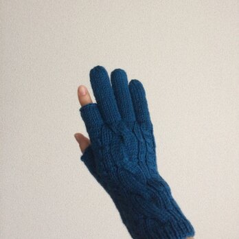 【受注制作】メンズスマホ対応手袋メリノウール100%青色の画像