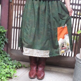 着物リメイク☆秋景色を楽しむ紬スカートご旅行にも♪71㎝丈の画像