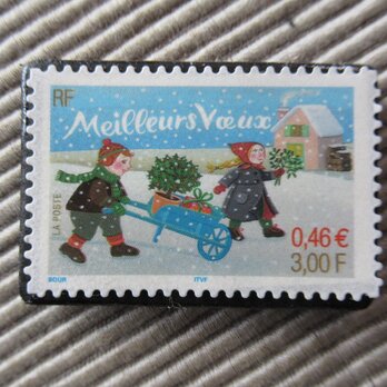フランス　クリスマス切手ブローチ 5696の画像
