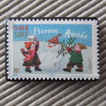 フランス　クリスマス切手ブローチ5697の画像