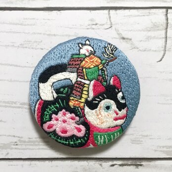 手刺繍浮世絵ブローチ＊月岡芳年「猫鼠合戦」よりの画像