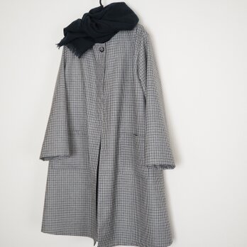 ❀先染めウール　千鳥チェックノーカラーコート