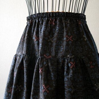 着物リメイク：大島風絣柄のギャザースカートの画像