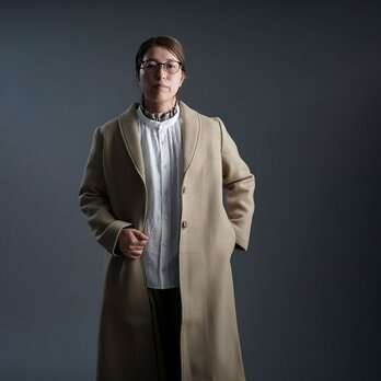 【見習い製作品】裏地リネン100% ショールカラーコート/サンドベージュ h008b-sbj3