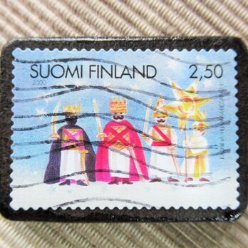 アップサイクル　フィンランド　クリスマス切手ブローチ5741