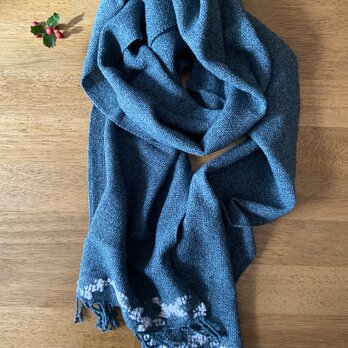 handwoven scarf (heathered green) 杢グリーンの手織りマフラーの画像