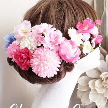 hirahira桃色桜のキュートな髪飾り10点Set No672 袴　振袖髪飾りの画像