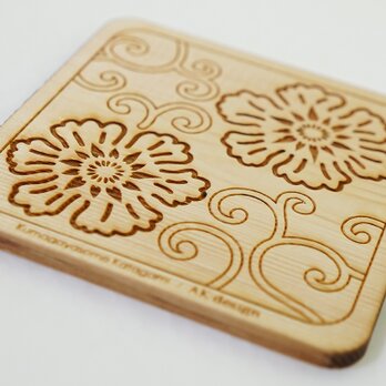 木製コースター 熊谷型紙　唐草・花の画像