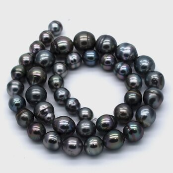連42cm 黒蝶真珠 タヒチパール ネックレス用高級素材 8.5~13.0mm 本真珠 パーツ ラウンドバロックの画像