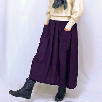 再5☆至福の肌さわり、しっとり最上質ヘンプのバルーンスカート、濃い菫色、オールシーズンの画像