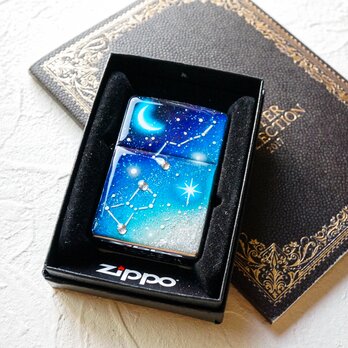 ZIPPO 手描き オリオン座と北斗七星　ジッポ ライター ラインストーン 箱付き 銀箔の画像