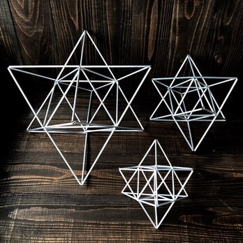 ヒンメリ「マカバ」小サイズ星型　野外使用可なアルミ製　サンキャッチャー　幾何学オブジェ　シルバー　クリスマスの画像