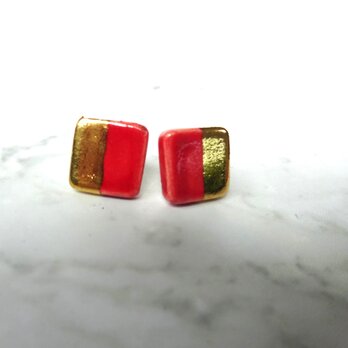 金彩square twin color ピアス/イヤリング （赤）の画像
