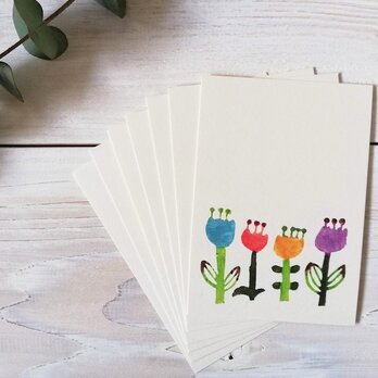 一筆カード7枚セット・型染め「花・水色」の画像