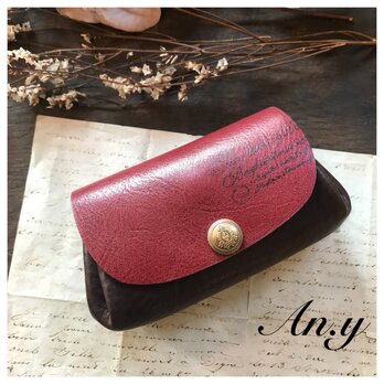 栃木レザーアコーディオン型お財布＊DarkChoco×Antique Roseの画像