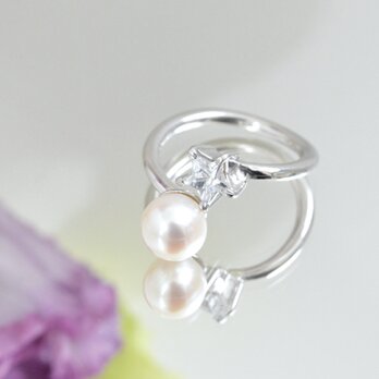 《受注制作》SV925淡水真珠とキュービックジルコニアのリング/PEARLの画像