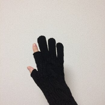 【受注制作】メンズスマホ対応手袋メリノウール100%黒の画像