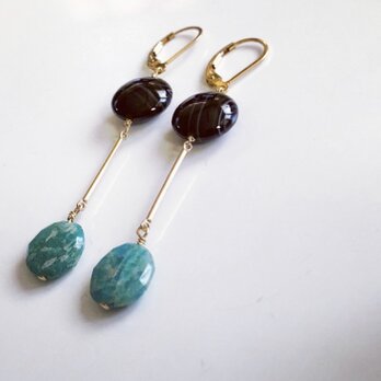 【1点もの】Russian amazonite*stripe onyx*pierceの画像