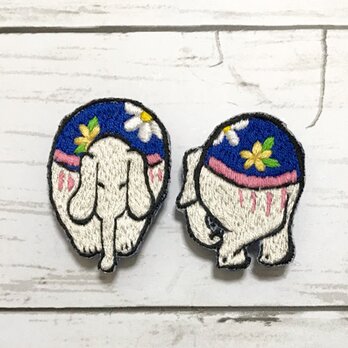 手刺繍浮世絵ブローチ＊鍬形蕙斎「鳥獣略画式」の象