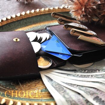 イタリアンレザー・革新のプエブロ・2つ折りコインキャッチャー財布（改）（ショコラ）の画像