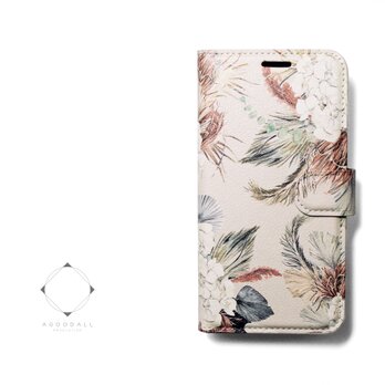 【両面デザイン】 iphoneケース 手帳型 レザーカバー（花柄）モダンフラワー ボタニカル11/11pro　ウサギとリスの画像