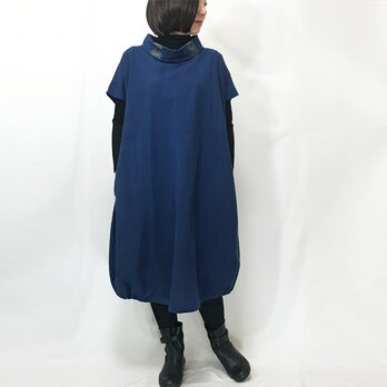 再販3★藍染手織綿、大きいサイズの着物古布付きバルーンワンピースの画像