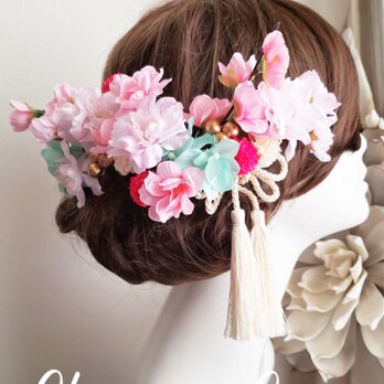 花funwari 桜とマムの和装髪飾り20点Set No696の画像