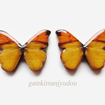 蝶のウッドチタンピアス/橙【イヤリング変更可】の画像